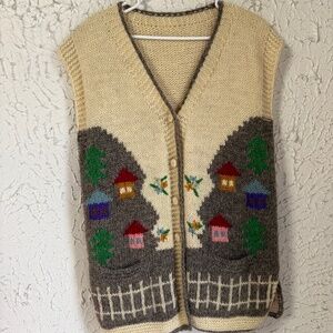 Vintage Lambswool Folk Art Sweater Vest Cottagecore